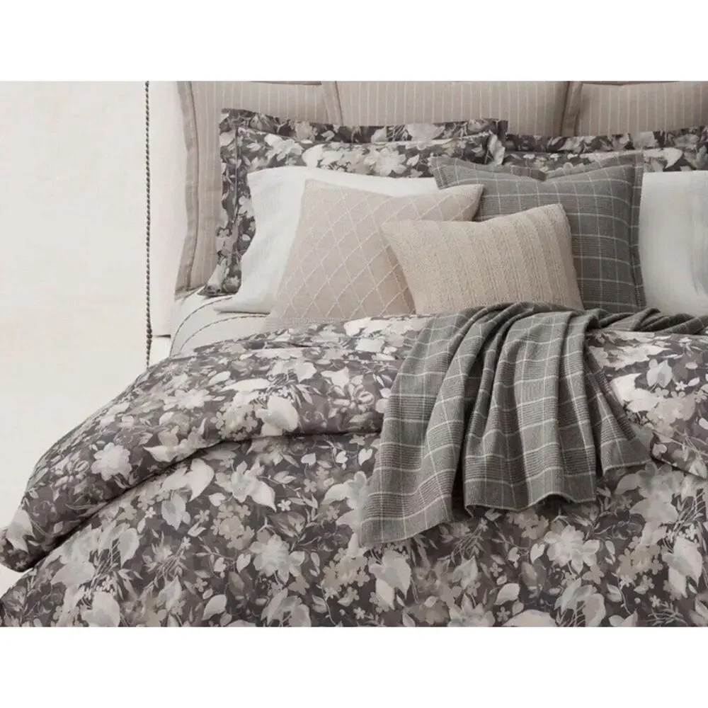 Ralph Lauren Avery Duvet Cover Full /Queen Gray Chrysanthemum Floral NEW